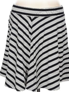 LOFT Black & White Chevron-Striped Skater Skirt